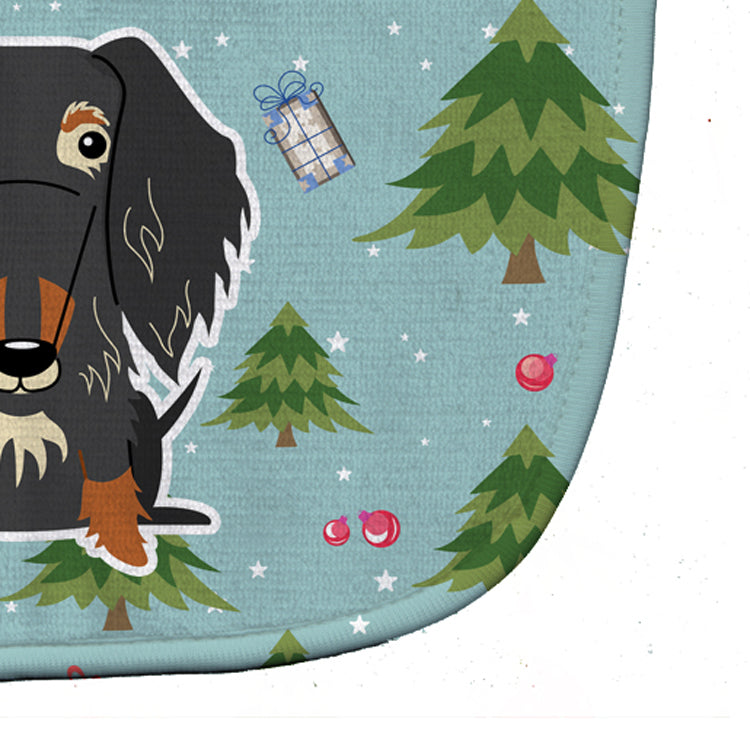 Christmas Wire Haired Dachshund Dapple Baby Bib Easy-Clean Baby Bib Baby Feeding Accessory Baby Mealtime Essential, 10 x 13, Multicolor