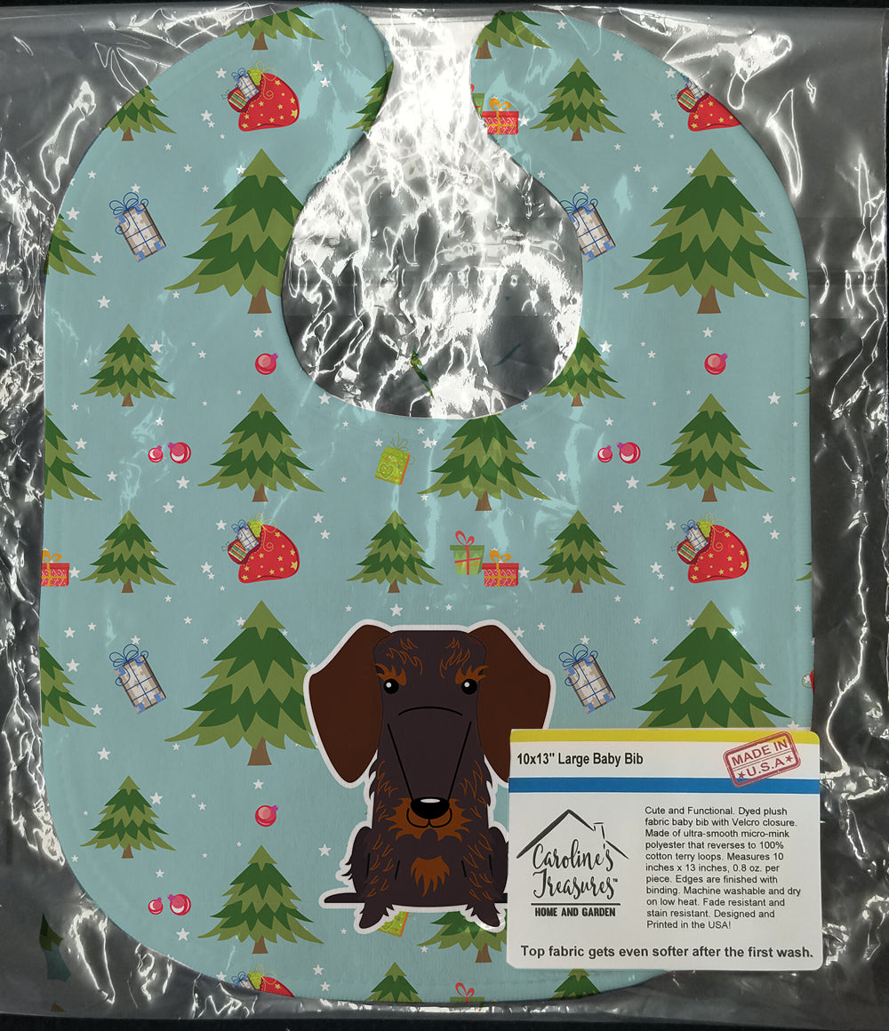 Christmas Wire Haired Dachshund Chocolate Baby Bib Easy-Clean Baby Bib Baby Feeding Accessory Baby Mealtime Essential, 10 x 13, Multicolor