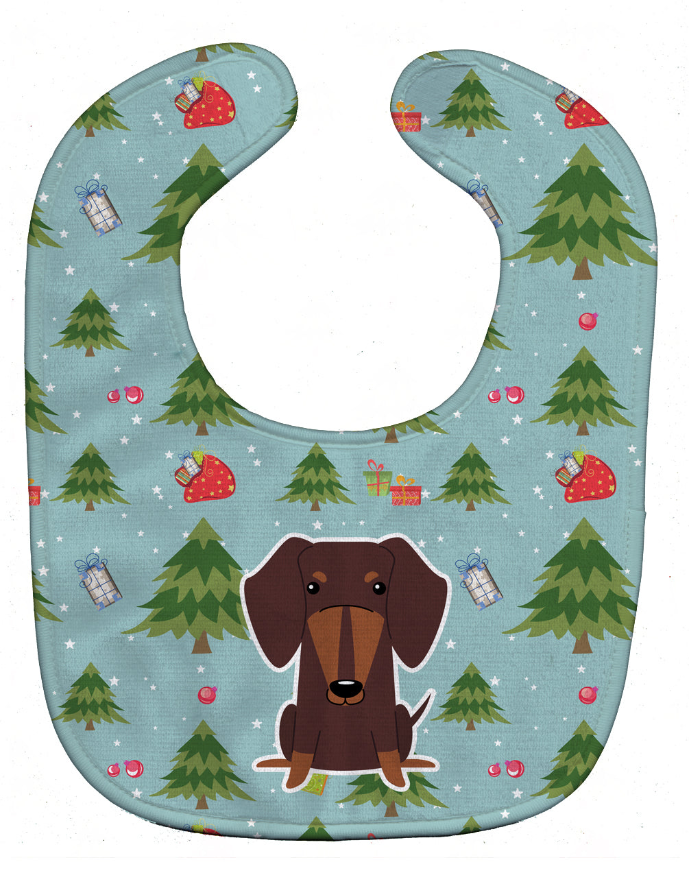 Christmas Dachshund Chocolate Baby Bib Easy-Clean Baby Bib Baby Feeding Accessory Baby Mealtime Essential, 10 x 13, Multicolor