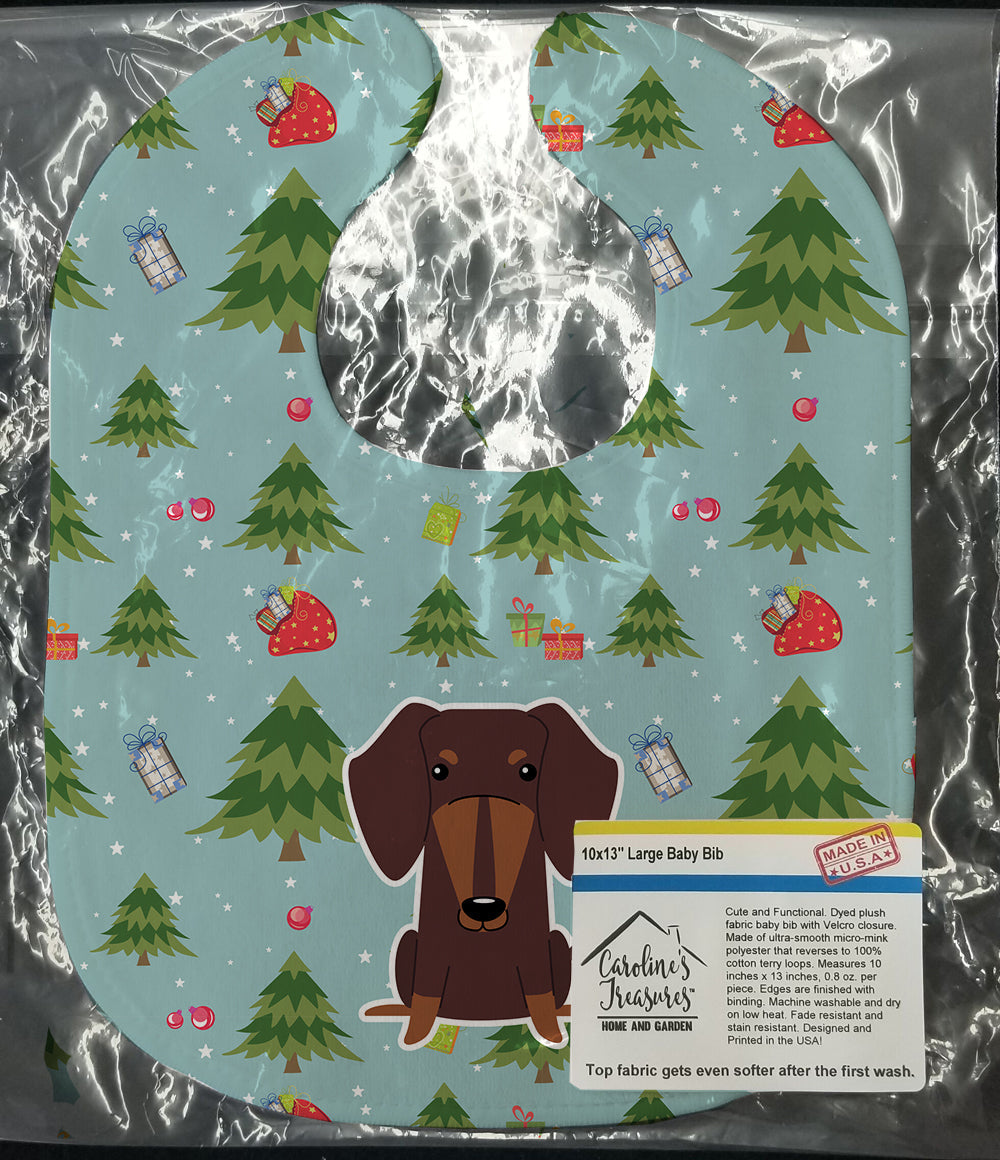 Christmas Dachshund Chocolate Baby Bib Easy-Clean Baby Bib Baby Feeding Accessory Baby Mealtime Essential, 10 x 13, Multicolor
