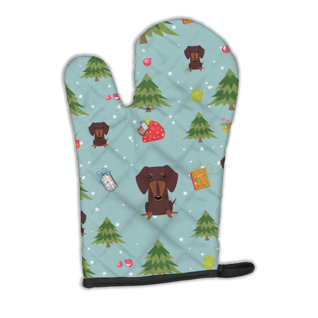 Christmas Dachshund Chocolate Oven Mitt Heat Resistant Thick Oven Mitt for Hot Pans and Oven, Kitchen Mitt Protect Hands, Cooking Baking Glove