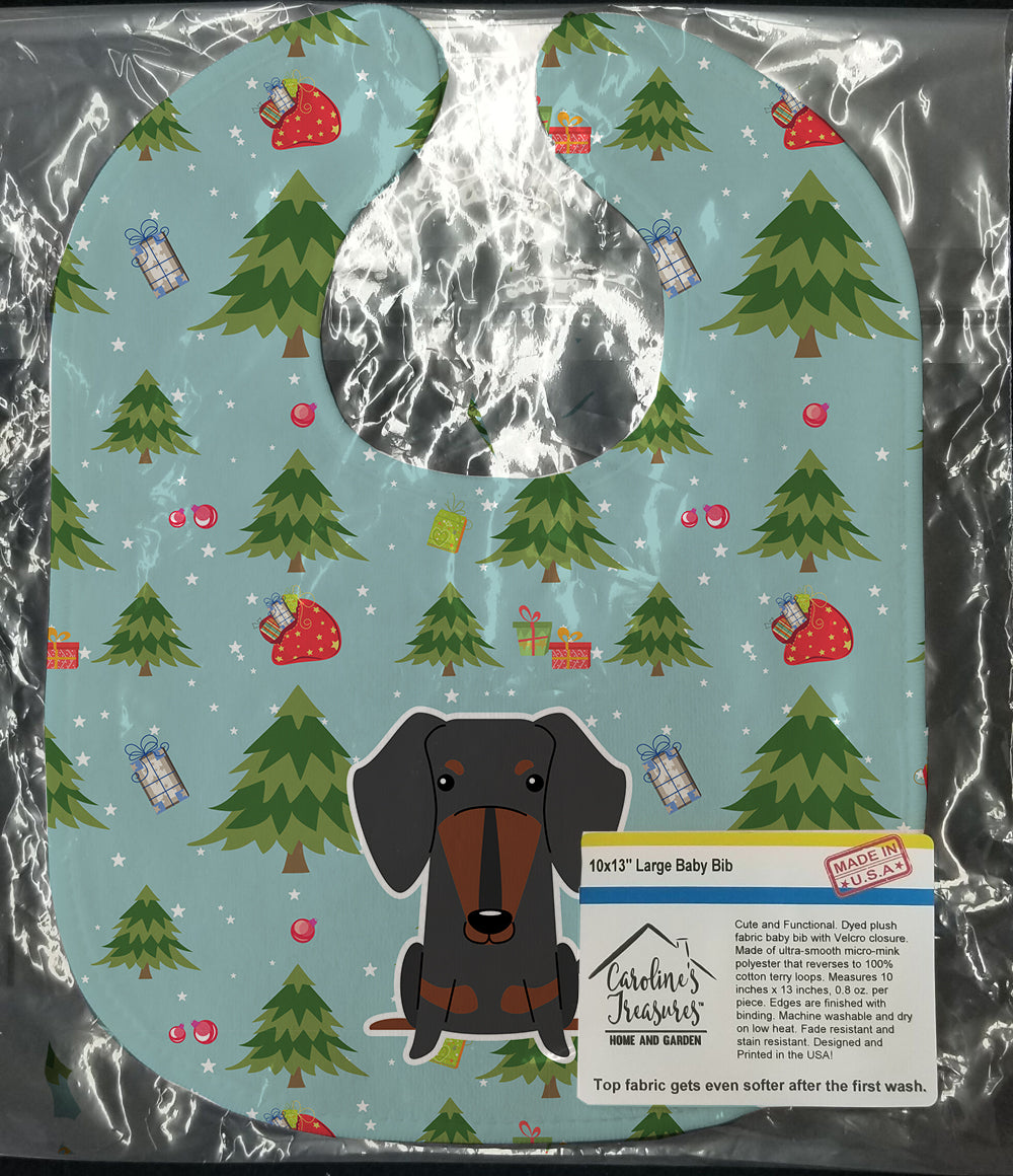 Christmas Dachshund Black Tan Baby Bib Easy-Clean Baby Bib Baby Feeding Accessory Baby Mealtime Essential, 10 x 13, Multicolor