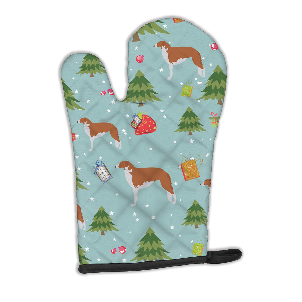Christmas Borzoi Russian Greyhound Oven Mitt Heat Resistant Thick Oven Mitt for Hot Pans and Oven, Kitchen Mitt Protect Hands, Cooking Baking Glove