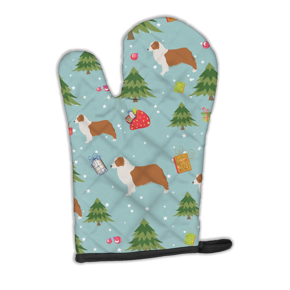 Christmas Australian Shepherd Dog Oven Mitt Heat Resistant Thick Oven Mitt for Hot Pans and Oven, Kitchen Mitt Protect Hands, Cooking Baking Glove