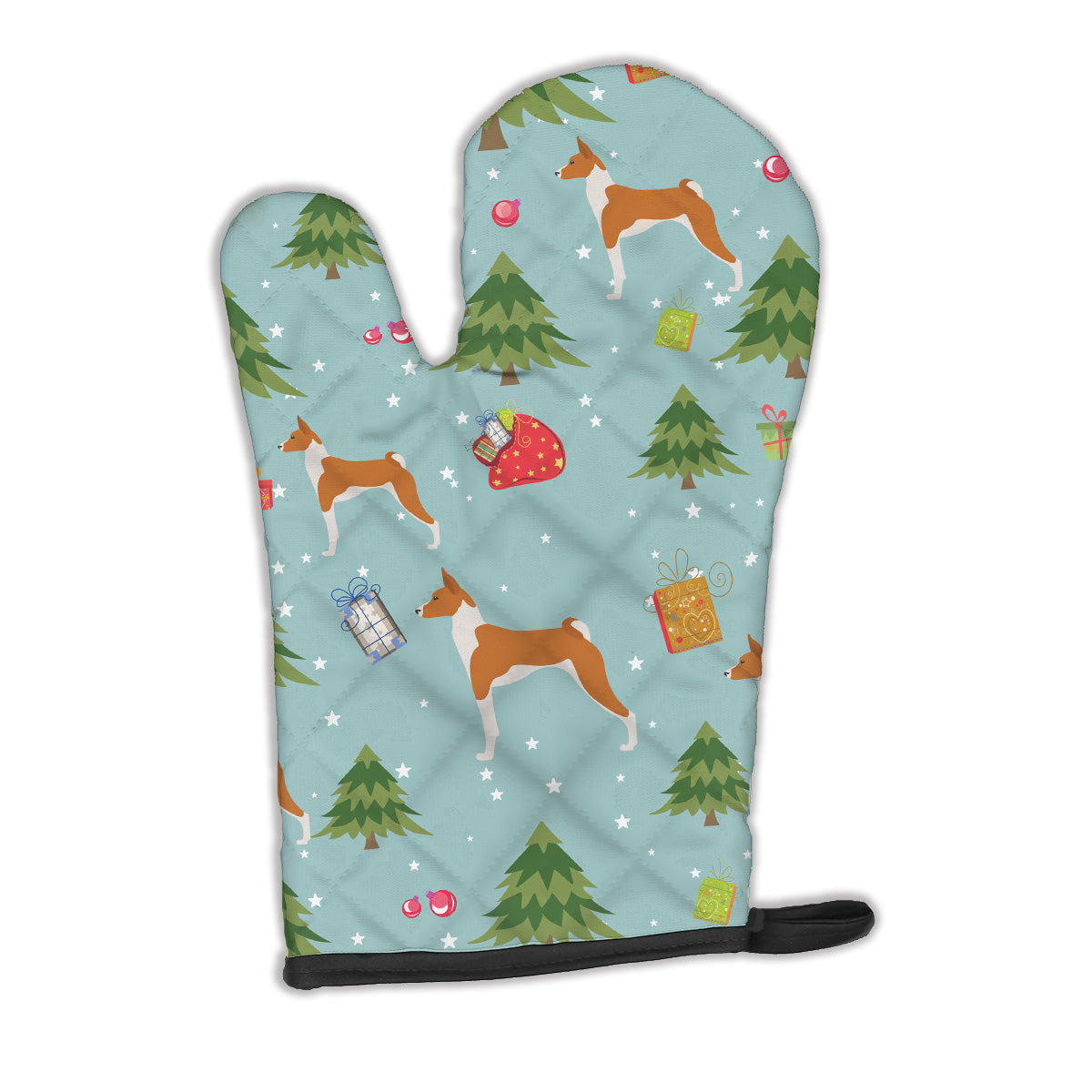 Christmas Basenji Oven Mitt Heat Resistant Thick Oven Mitt for Hot Pans and Oven, Kitchen Mitt Protect Hands, Cooking Baking Glove