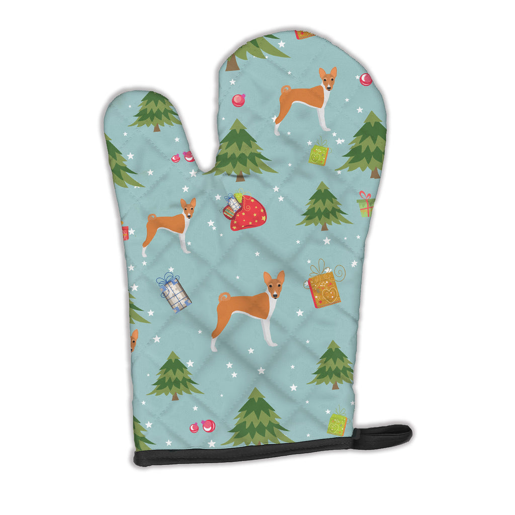 Christmas Basenji Oven Mitt Heat Resistant Thick Oven Mitt for Hot Pans and Oven, Kitchen Mitt Protect Hands, Cooking Baking Glove
