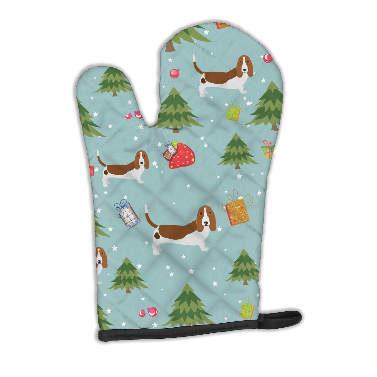Christmas Basset Hound Oven Mitt Heat Resistant Thick Oven Mitt for Hot Pans and Oven, Kitchen Mitt Protect Hands, Cooking Baking Glove