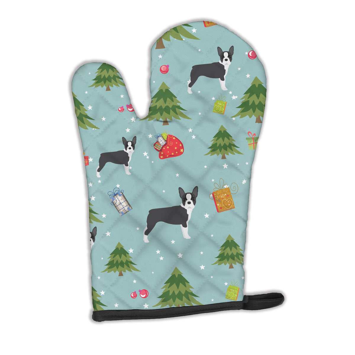 Christmas Boston Terrier Oven Mitt Heat Resistant Thick Oven Mitt for Hot Pans and Oven, Kitchen Mitt Protect Hands, Cooking Baking Glove