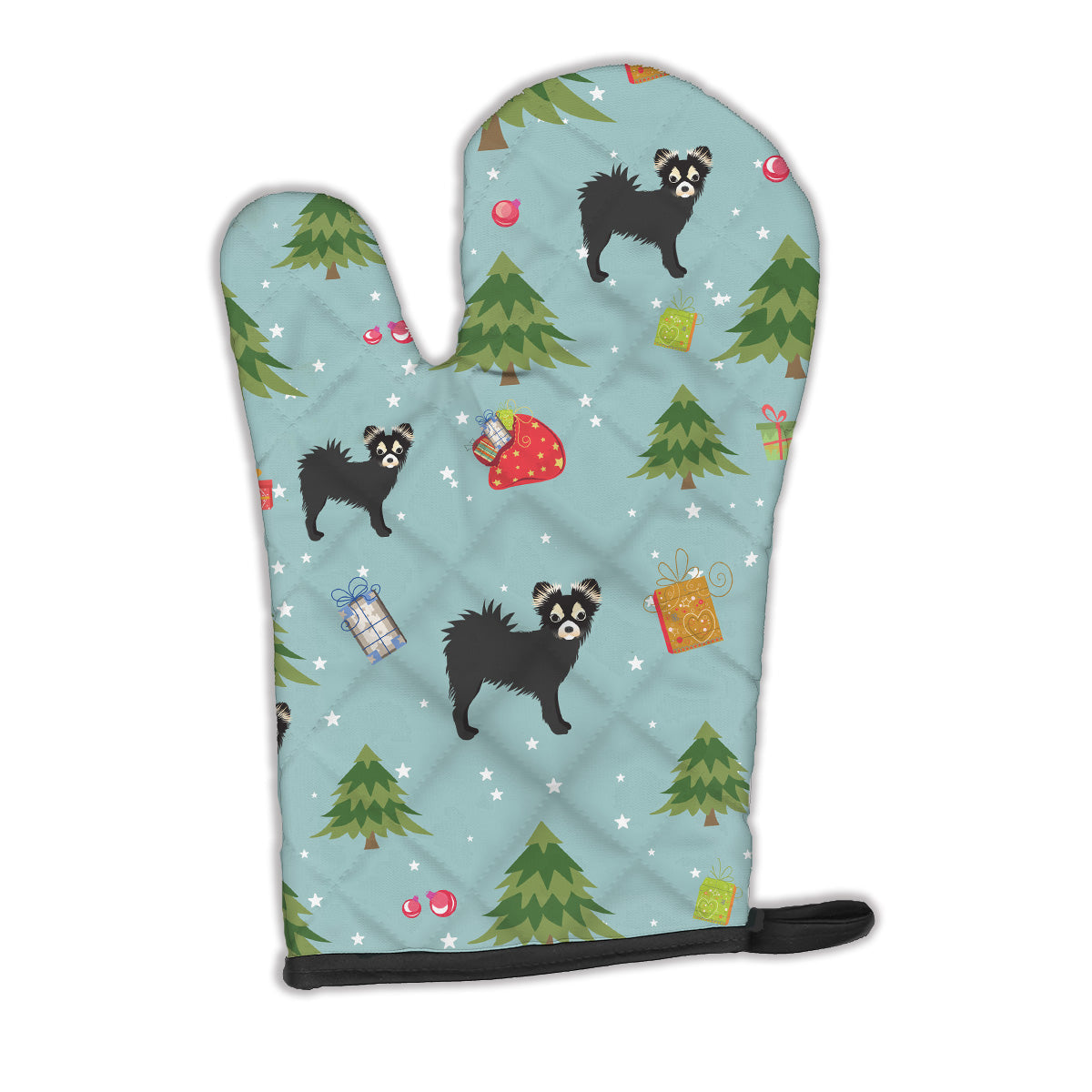 Christmas Longhair Black Chihuahua Oven Mitt Heat Resistant Thick Oven Mitt for Hot Pans and Oven, Kitchen Mitt Protect Hands, Cooking Baking Glove