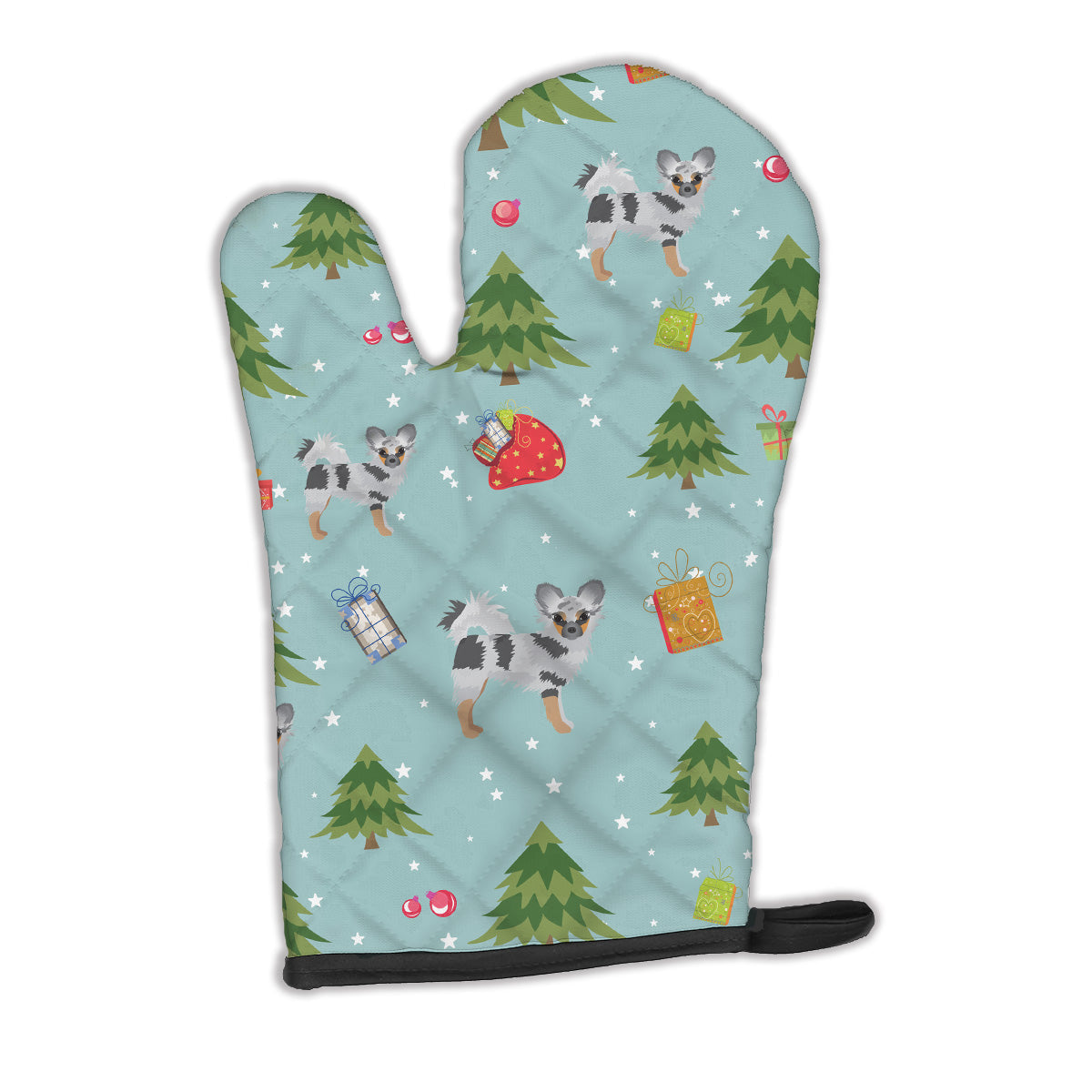 Christmas Longhair Merle Chihuahua Oven Mitt Heat Resistant Thick Oven Mitt for Hot Pans and Oven, Kitchen Mitt Protect Hands, Cooking Baking Glove