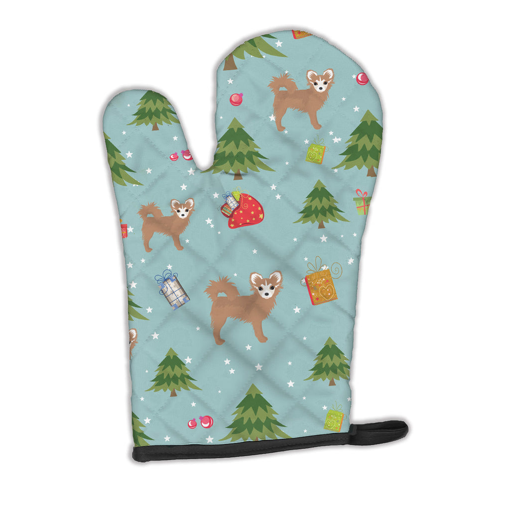 Christmas Longhair Tan White Chihuahua Oven Mitt Heat Resistant Thick Oven Mitt for Hot Pans and Oven, Kitchen Mitt Protect Hands, Cooking Baking Glove