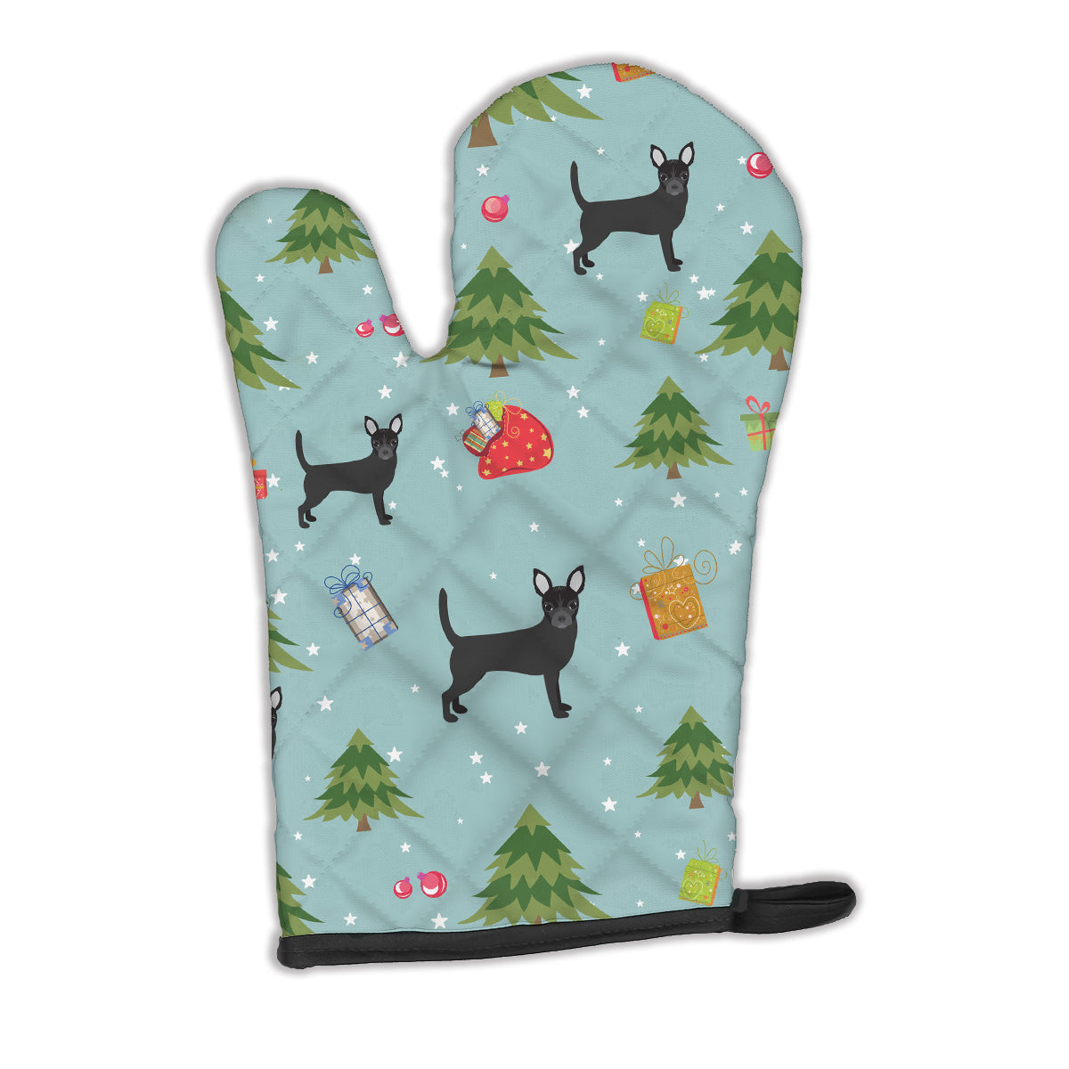 Christmas Black Chihuahua Oven Mitt Heat Resistant Thick Oven Mitt for Hot Pans and Oven, Kitchen Mitt Protect Hands, Cooking Baking Glove