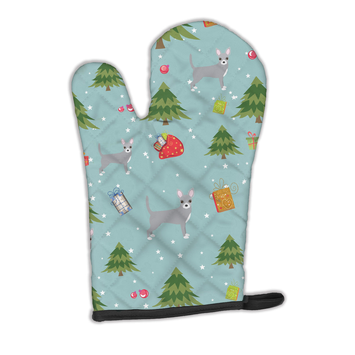 Christmas Blue Chihuahua Oven Mitt Heat Resistant Thick Oven Mitt for Hot Pans and Oven, Kitchen Mitt Protect Hands, Cooking Baking Glove