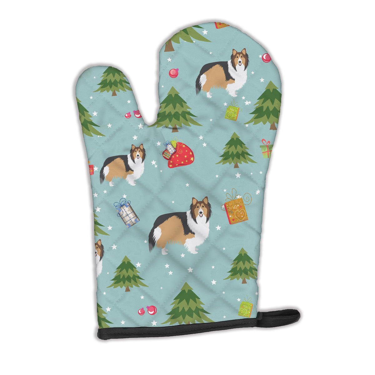 Christmas Sheltie Shetland Sheepdog Oven Mitt Heat Resistant Thick Oven Mitt for Hot Pans and Oven, Kitchen Mitt Protect Hands, Cooking Baking Glove