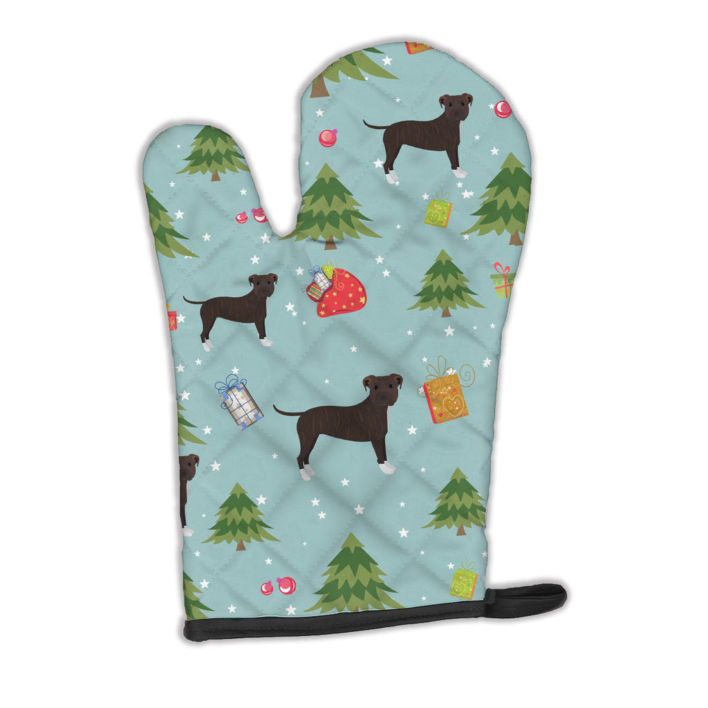 Christmas Brindle Staffordshire Bull Terrier Oven Mitt Heat Resistant Thick Oven Mitt for Hot Pans and Oven, Kitchen Mitt Protect Hands, Cooking Baking Glove