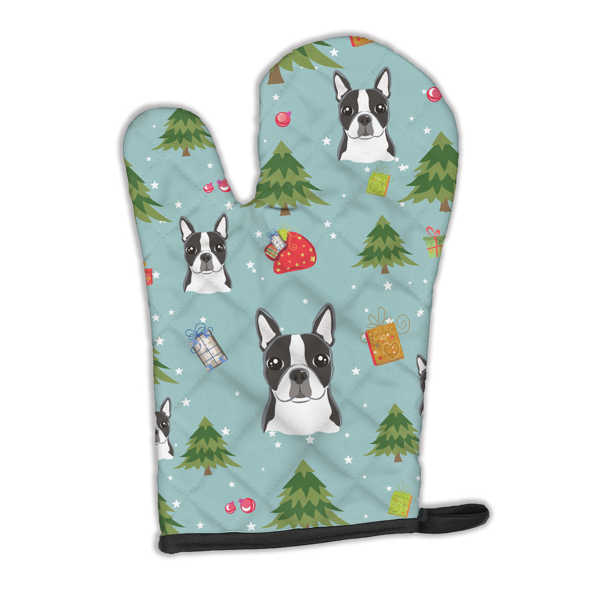Christmas Boston Terrier Oven Mitt Heat Resistant Thick Oven Mitt for Hot Pans and Oven, Kitchen Mitt Protect Hands, Cooking Baking Glove