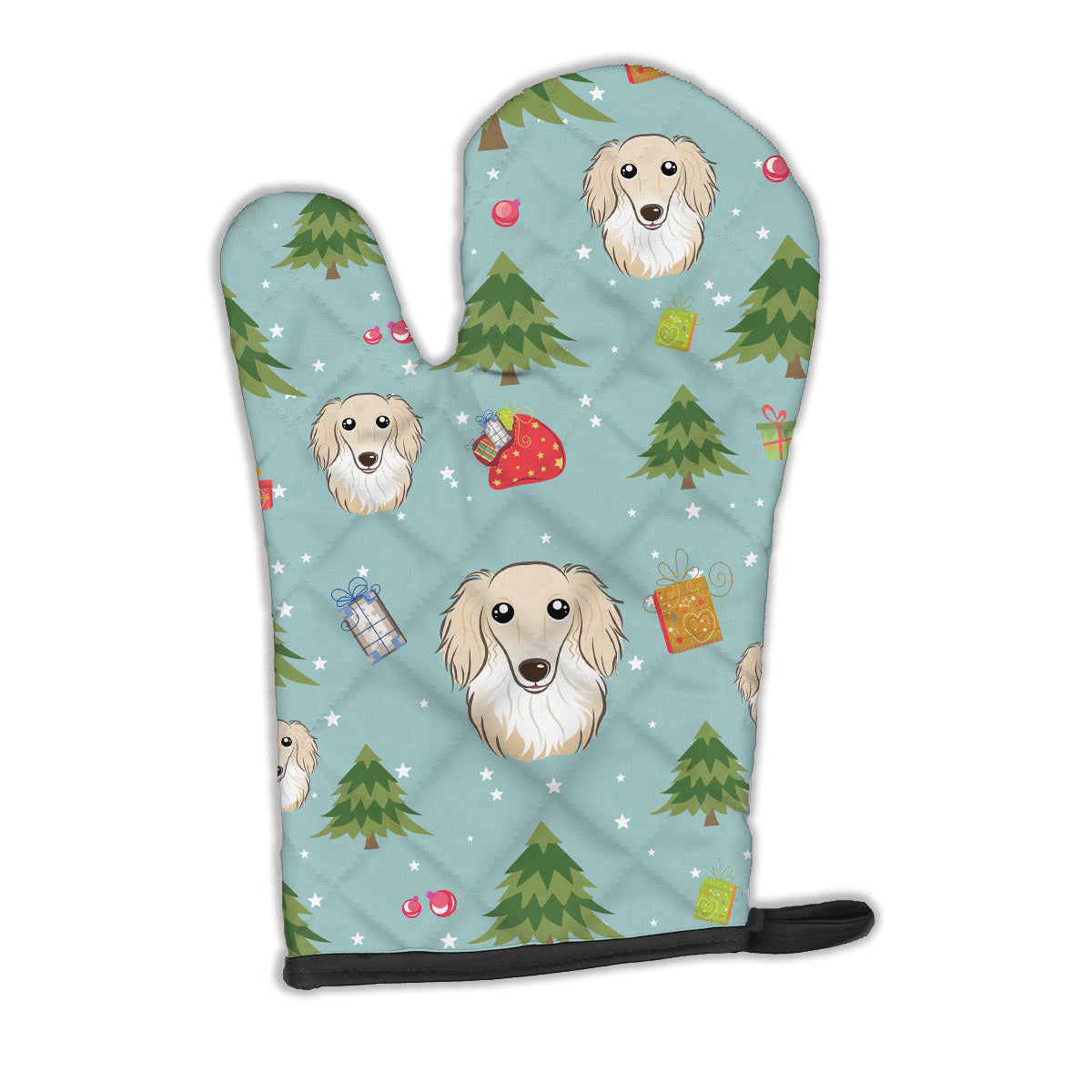 Christmas Longhair Creme Dachshund Oven Mitt Heat Resistant Thick Oven Mitt for Hot Pans and Oven, Kitchen Mitt Protect Hands, Cooking Baking Glove