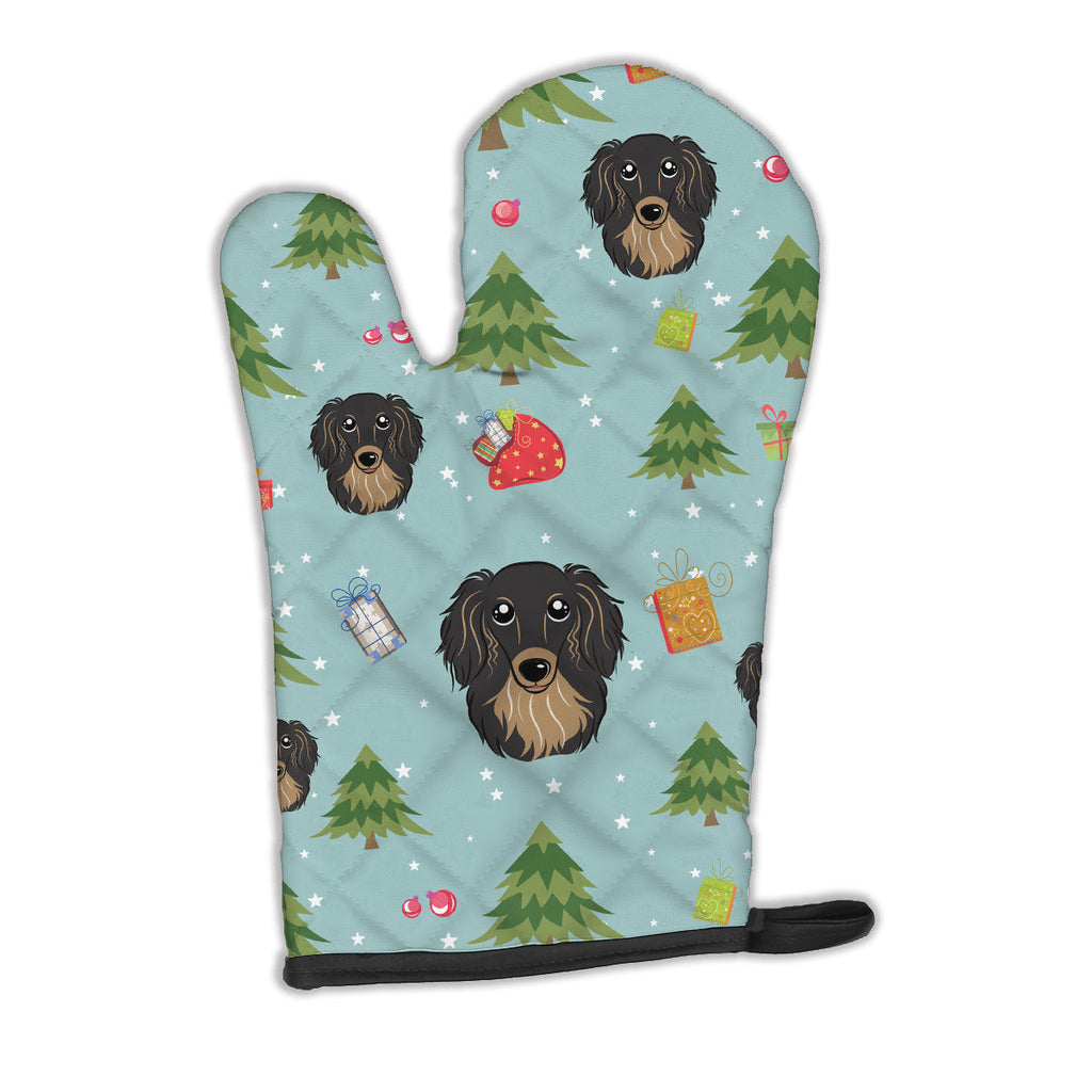 Christmas Longhair Black and Tan Dachshund Oven Mitt Heat Resistant Thick Oven Mitt for Hot Pans and Oven, Kitchen Mitt Protect Hands, Cooking Baking Glove