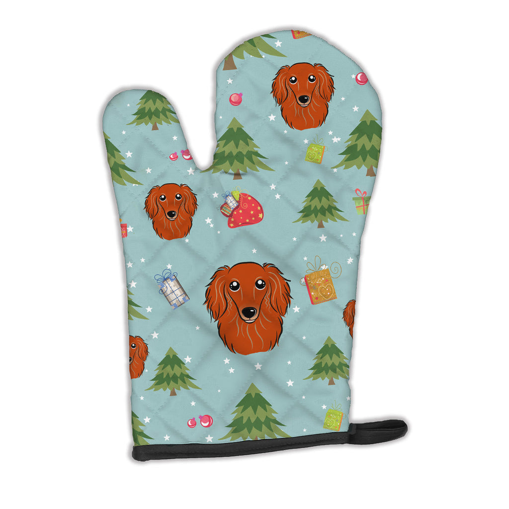 Christmas Longhair Red Dachshund Oven Mitt Heat Resistant Thick Oven Mitt for Hot Pans and Oven, Kitchen Mitt Protect Hands, Cooking Baking Glove