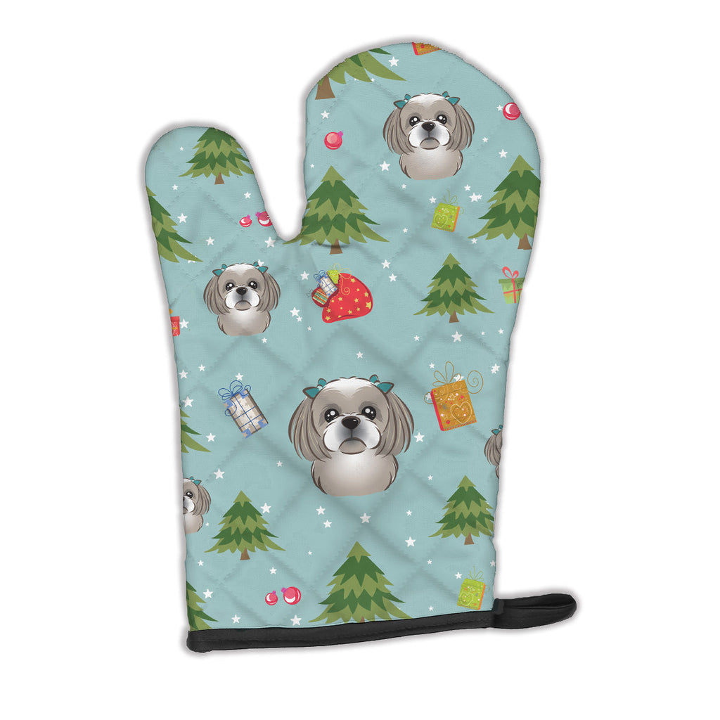 Christmas Gray Silver Shih Tzu Oven Mitt Heat Resistant Thick Oven Mitt for Hot Pans and Oven, Kitchen Mitt Protect Hands, Cooking Baking Glove
