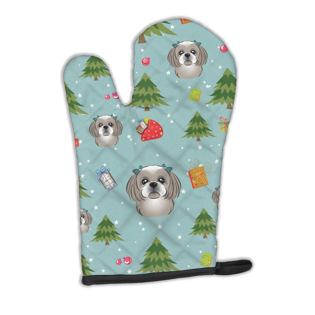 Christmas Gray Silver Shih Tzu Oven Mitt Heat Resistant Thick Oven Mitt for Hot Pans and Oven, Kitchen Mitt Protect Hands, Cooking Baking Glove
