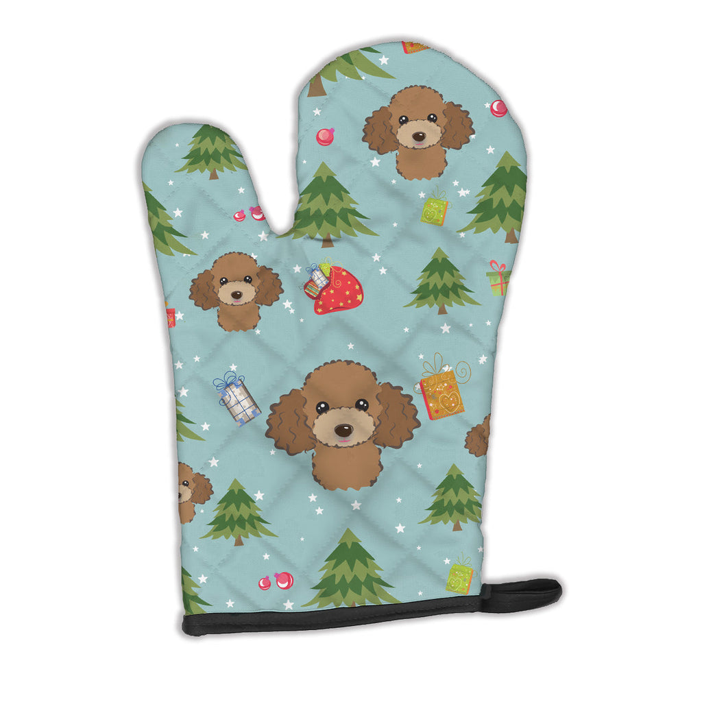 Christmas Chocolate Brown Poodle Oven Mitt Heat Resistant Thick Oven Mitt for Hot Pans and Oven, Kitchen Mitt Protect Hands, Cooking Baking Glove