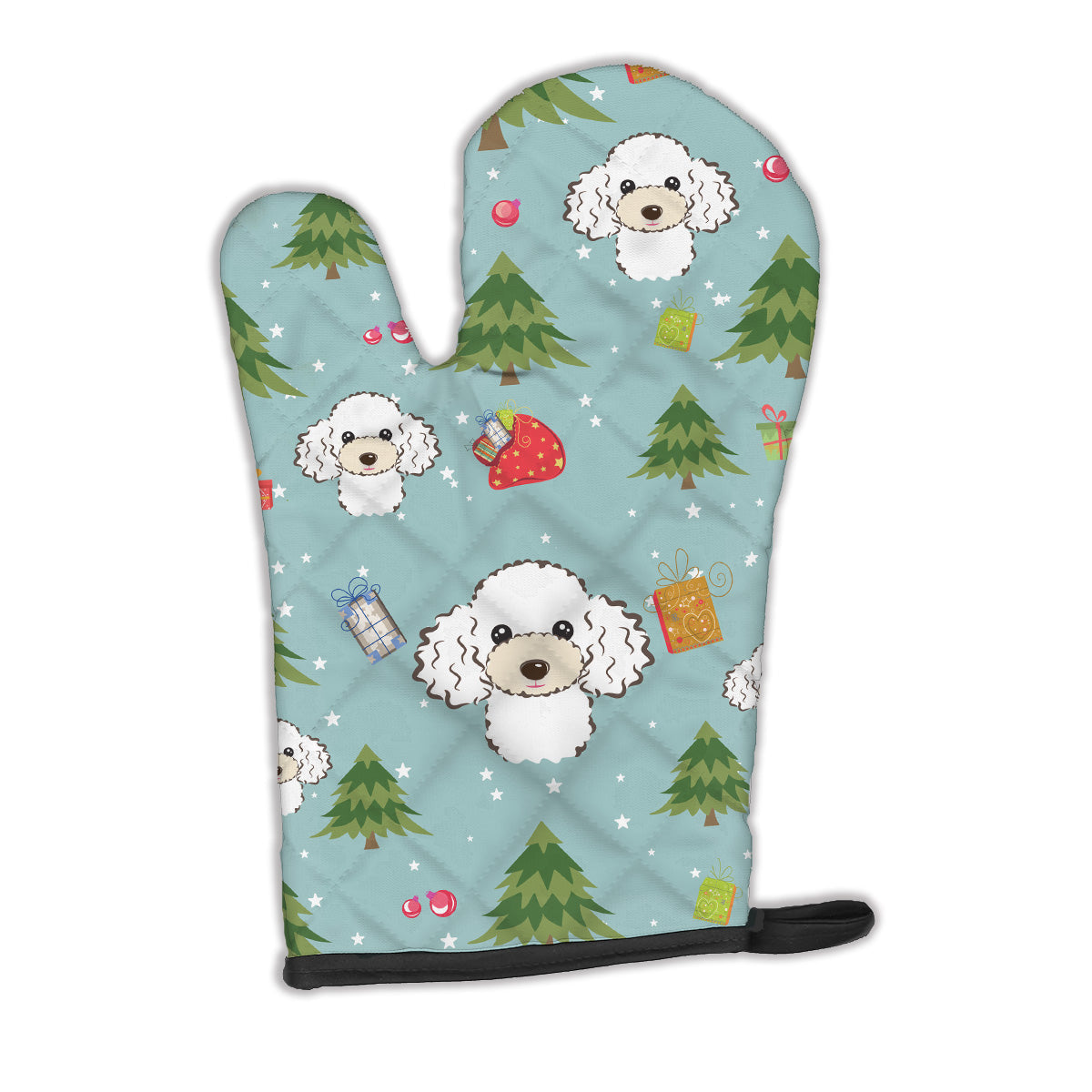 Christmas White Poodle Oven Mitt Heat Resistant Thick Oven Mitt for Hot Pans and Oven, Kitchen Mitt Protect Hands, Cooking Baking Glove