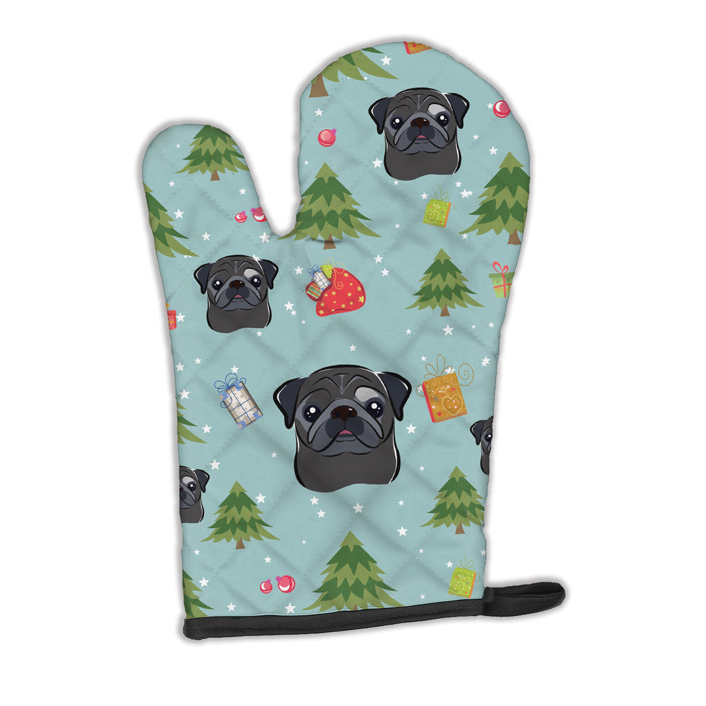 Christmas Black Pug Oven Mitt Heat Resistant Thick Oven Mitt for Hot Pans and Oven, Kitchen Mitt Protect Hands, Cooking Baking Glove
