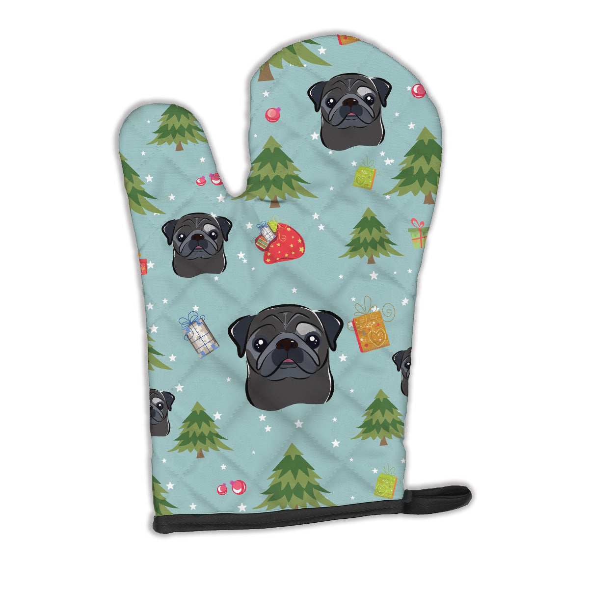 Christmas Black Pug Oven Mitt Heat Resistant Thick Oven Mitt for Hot Pans and Oven, Kitchen Mitt Protect Hands, Cooking Baking Glove