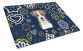 Blue Flowers Jack Russell Terrier Cutting Board Tempered Glass Kitchen Cutting Surface, Heat Resistant Chopping, Non-Slip Feet, Food Prep & Serving