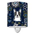 Blue Flowers Boston Terrier Ceramic Night Light Compact, UL-Certified, Ideal for Bedroom, Bathroom, Nursery, Hallway, Kitchen, 6x4x3, Multicolor