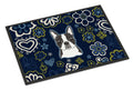 Blue Flowers Boston Terrier Doormat Indoor Outdoor 24H X 36W Front Door Mat Rugs for Entryway, Non Slip Washable Low Pile,