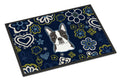Blue Flowers Boston Terrier Doormat Indoor Outdoor 18H X 27W Front Door Mat Rugs for Entryway, Non Slip Washable