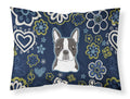 Blue Flowers Boston Terrier Standard Pillowcase Lightweight Super Soft Easy Care Decorative Artwork Pillowcase, Standard
