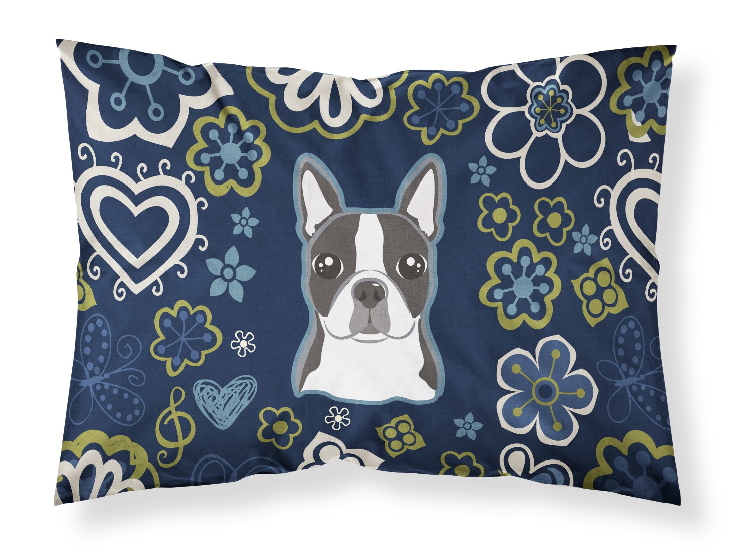 Blue Flowers Boston Terrier Standard Pillowcase Lightweight Super Soft Easy Care Decorative Artwork Pillowcase, Standard