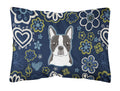 Blue Flowers Boston Terrier Decorative Throw Pillow 12x16 Indoor Outdoor Accent Cushion, Fabric Cover with Insert for Sofa, Bed, Porch & Living Room