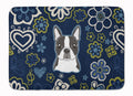 Blue Flowers Boston Terrier Memory Foam Kitchen Mat Machine Washable Anti-Fatigue Cushion Comfort Bath or Kitchen Rug