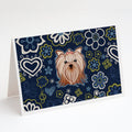 Blue Flowers Yorkie Yorkishire Terrier Greeting Cards Pack of 8 Blank Cards with Envelopes Whimsical A7 Size 5x7