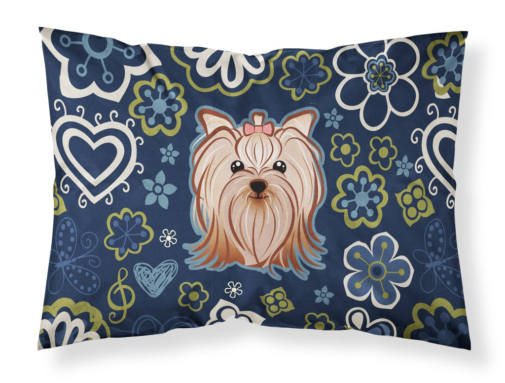 Blue Flowers Yorkie Yorkishire Terrier Standard Pillowcase Lightweight Super Soft Easy Care Decorative Artwork Pillowcase, Standard