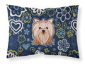 Blue Flowers Yorkie Yorkishire Terrier Standard Pillowcase Lightweight Super Soft Easy Care Decorative Artwork Pillowcase, Standard