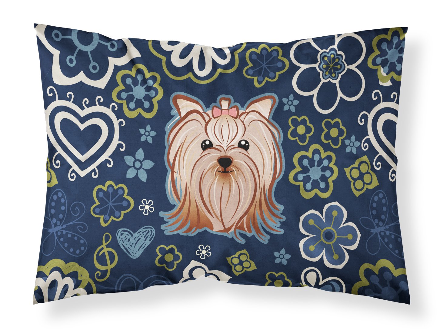 Blue Flowers Yorkie Yorkishire Terrier Standard Pillowcase Lightweight Super Soft Easy Care Decorative Artwork Pillowcase, Standard