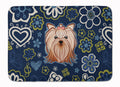 Blue Flowers Yorkie Yorkishire Terrier Memory Foam Kitchen Mat Machine Washable Anti-Fatigue Cushion Comfort Bath or Kitchen Rug