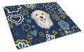 Blue Flowers Golden Retriever Cutting Board Tempered Glass Kitchen Cutting Surface, Heat Resistant Chopping, Non-Slip Feet, Food Prep & Serving