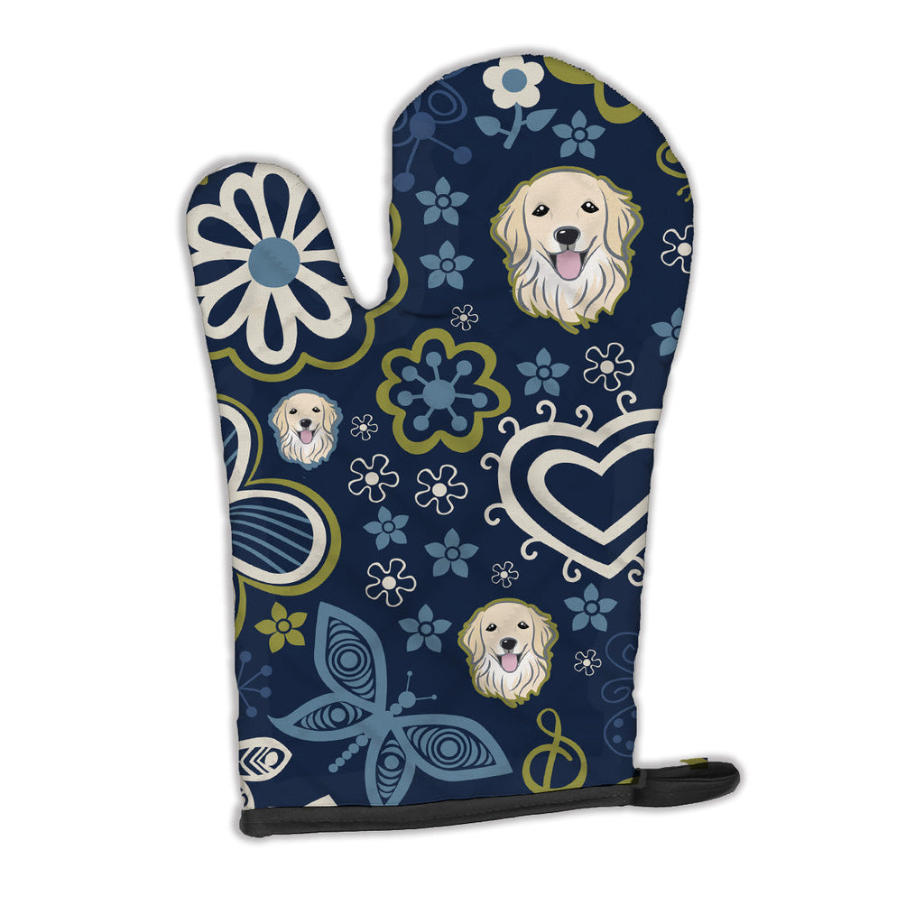 Blue Flowers Golden Retriever Oven Mitt Heat Resistant Thick Oven Mitt for Hot Pans and Oven, Kitchen Mitt Protect Hands, Cooking Baking Glove