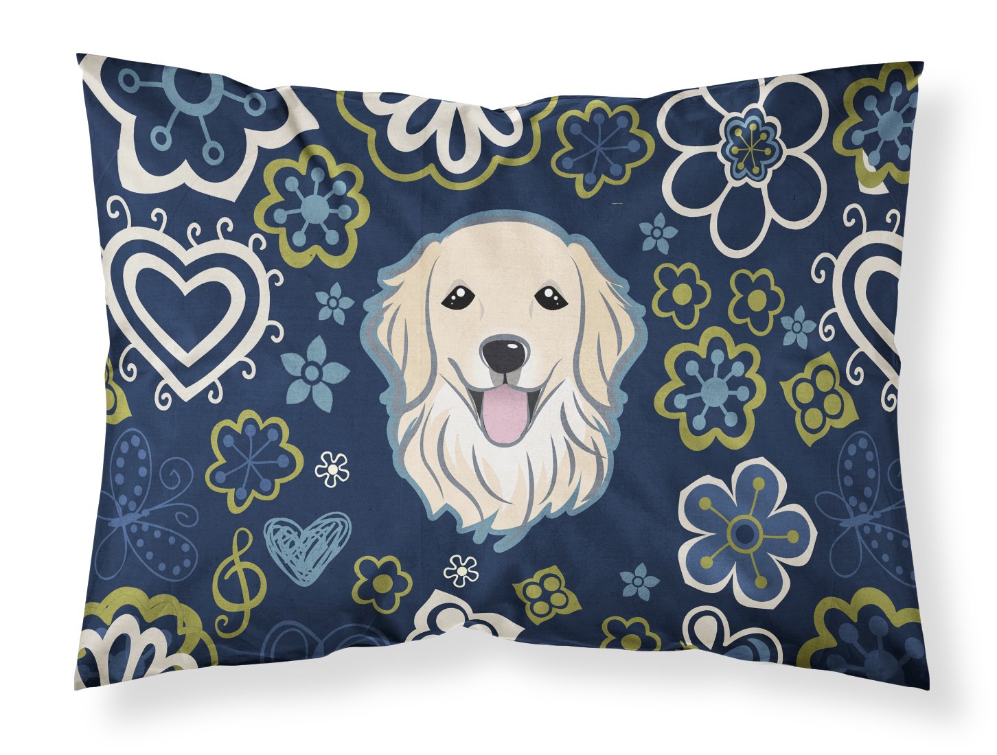 Blue Flowers Golden Retriever Standard Pillowcase Lightweight Super Soft Easy Care Decorative Artwork Pillowcase, Standard