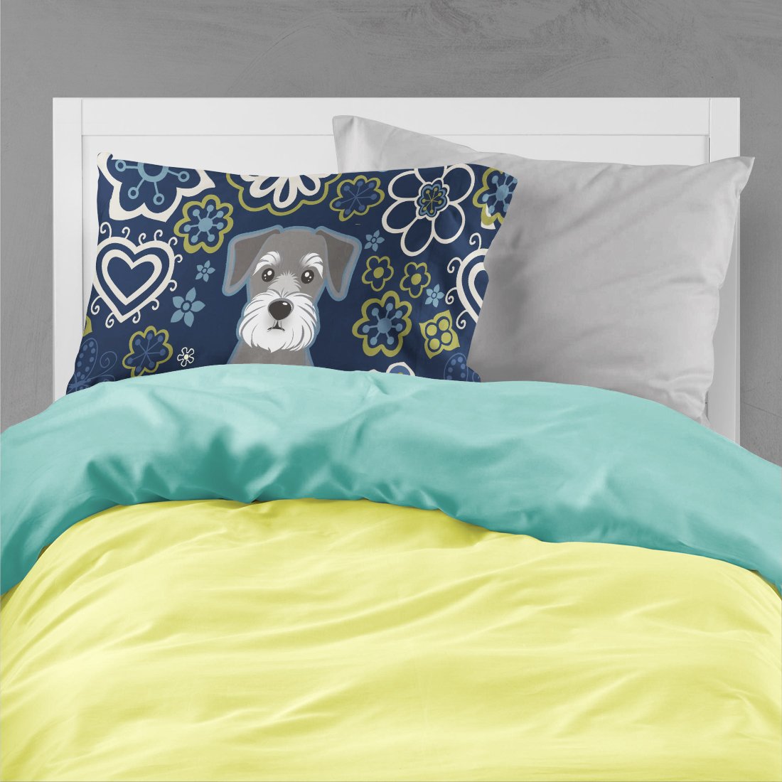 Blue Flowers Schnauzer Standard Pillowcase Lightweight Super Soft Easy Care Decorative Artwork Pillowcase, Standard