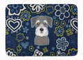 Blue Flowers Schnauzer Memory Foam Kitchen Mat Machine Washable Anti-Fatigue Cushion Comfort Bath or Kitchen Rug