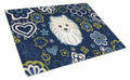 Blue Flowers Pomeranian Cutting Board Tempered Glass Kitchen Cutting Surface, Heat Resistant Chopping, Non-Slip Feet, Food Prep & Serving