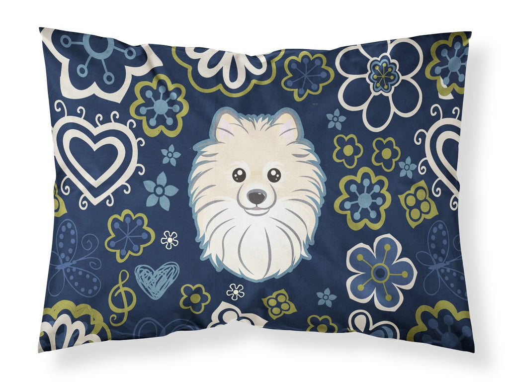 Blue Flowers Pomeranian Standard Pillowcase Lightweight Super Soft Easy Care Decorative Artwork Pillowcase, Standard