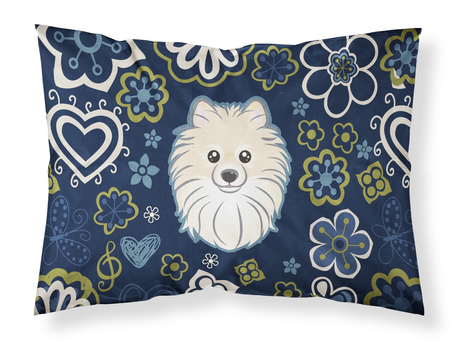 Blue Flowers Pomeranian Standard Pillowcase Lightweight Super Soft Easy Care Decorative Artwork Pillowcase, Standard